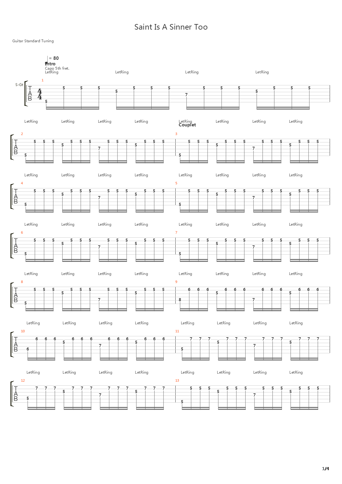 Saint Is A Sinner Too吉他谱