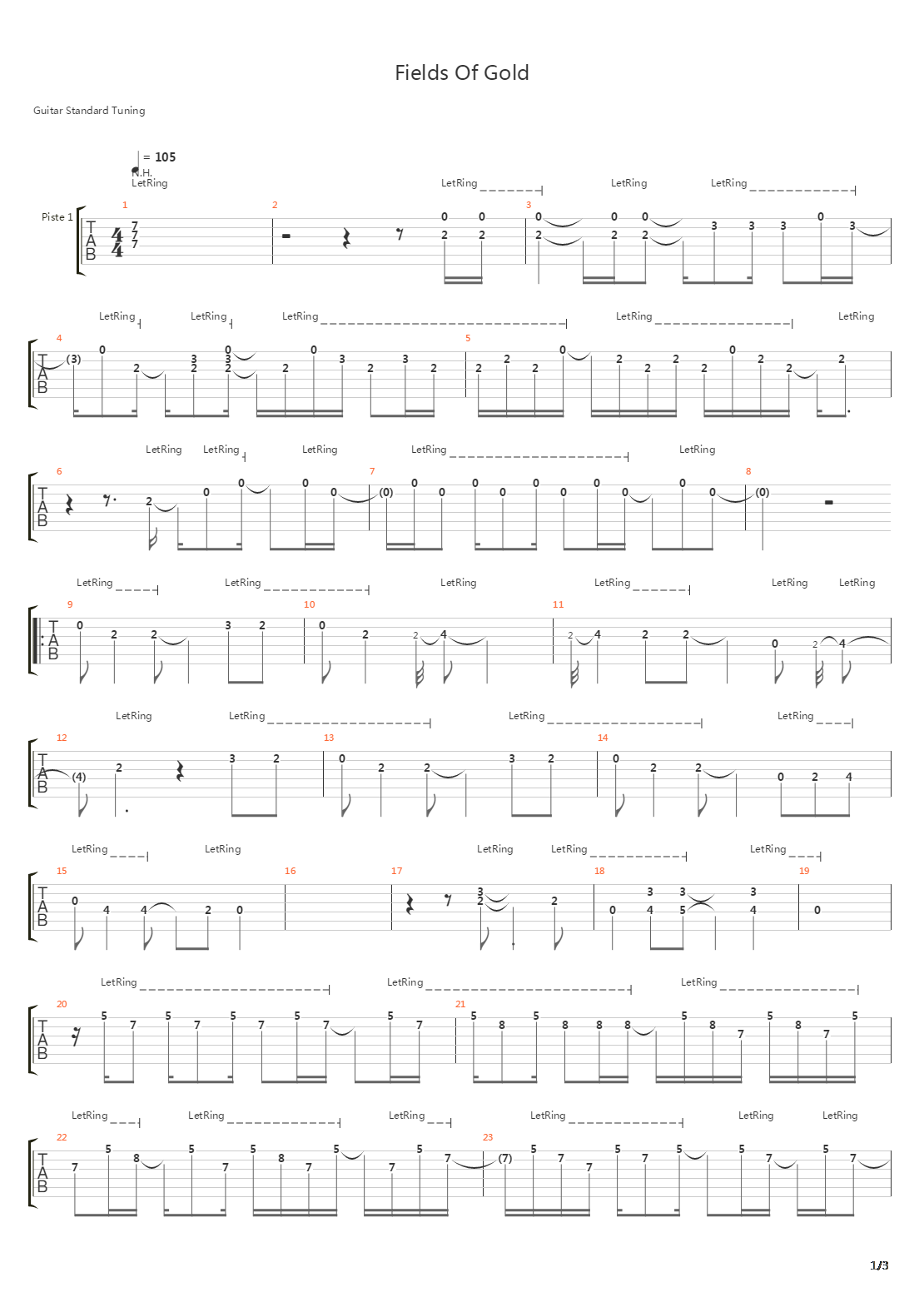Fields Of Gold吉他谱