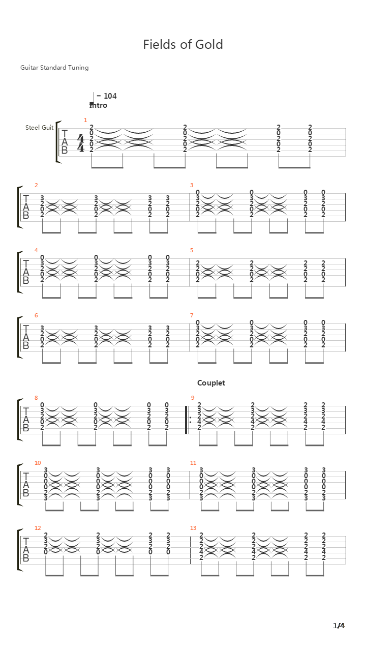 Fields Of Gold吉他谱