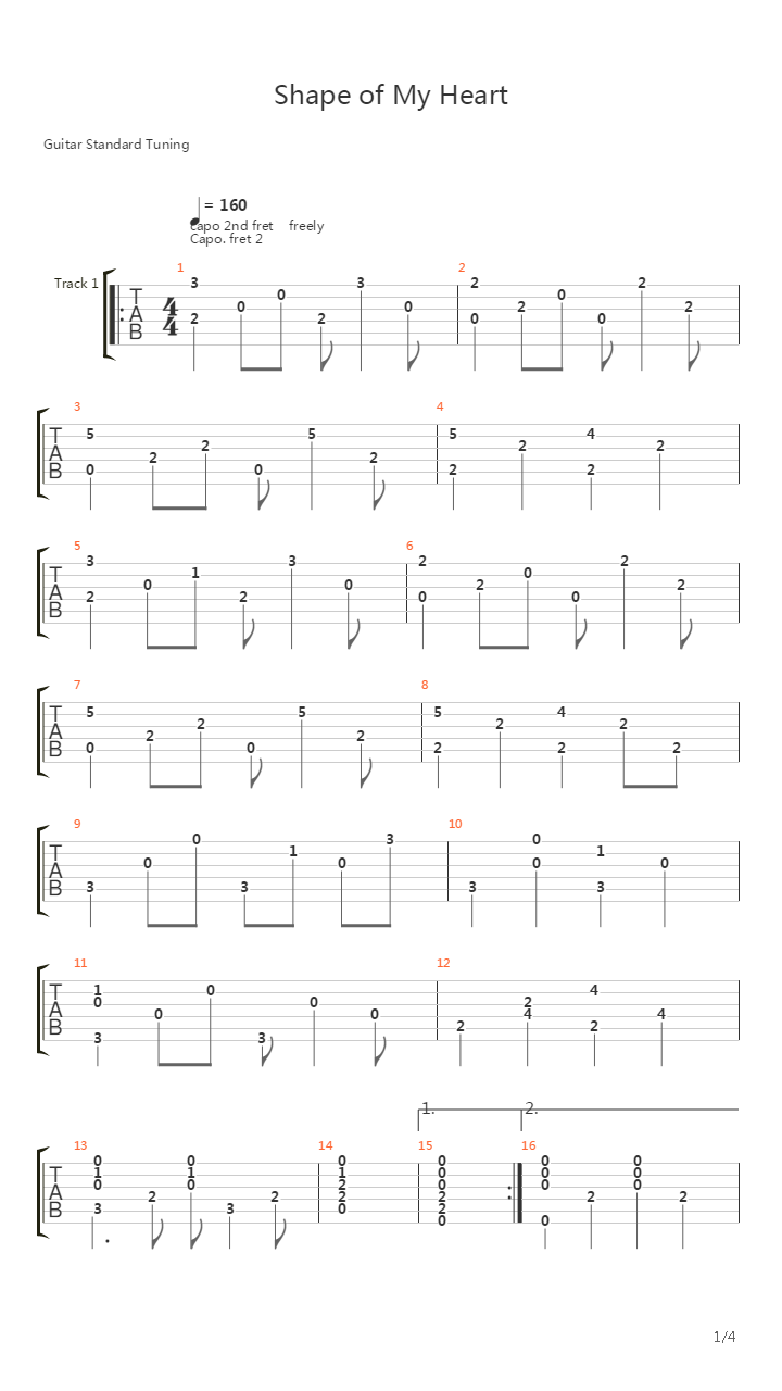 Shape Of My Heart吉他谱