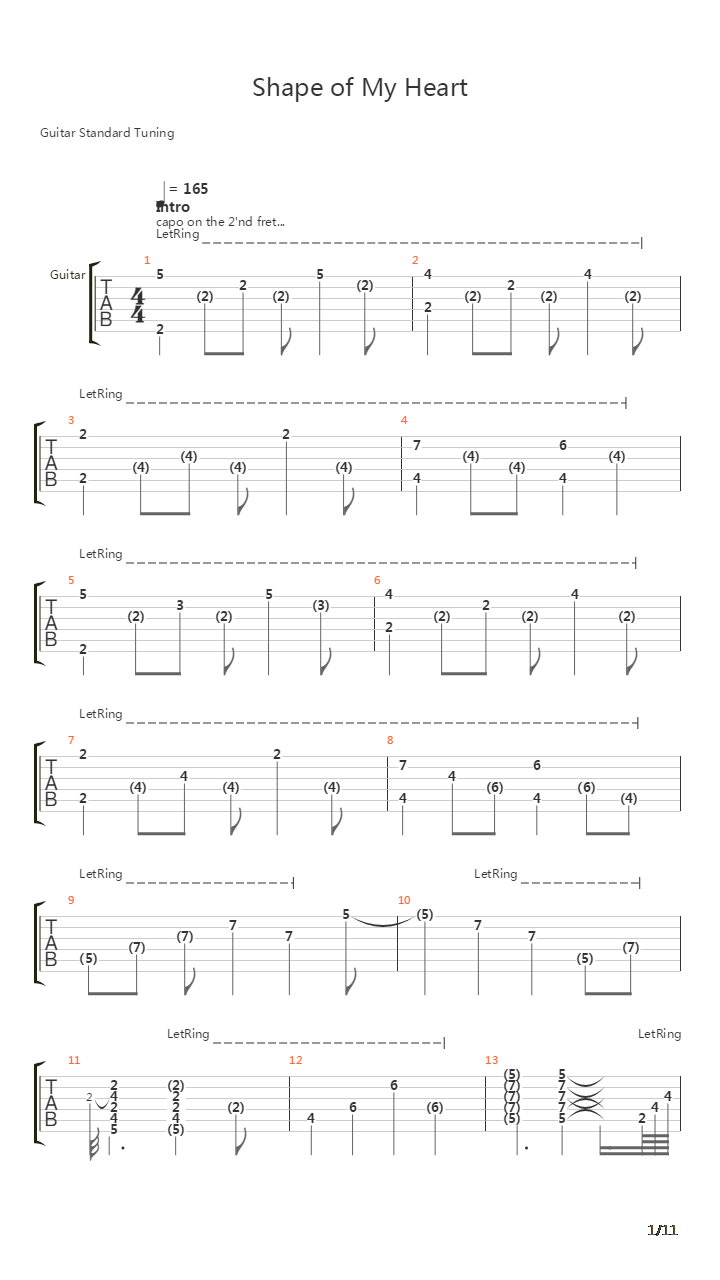 Shape Of My Heart吉他谱