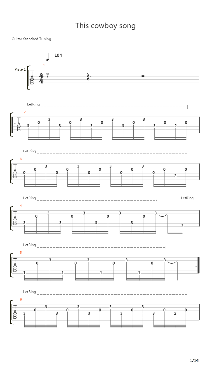This Cowboy Song吉他谱