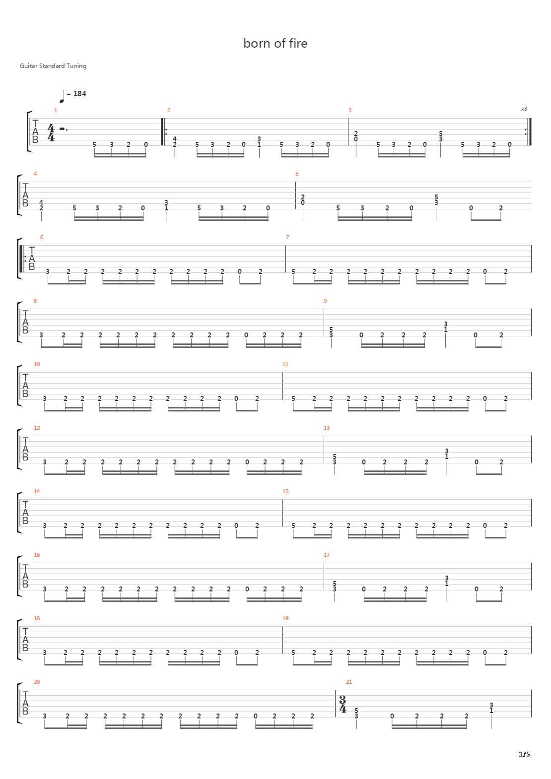 Born Of Fire吉他谱