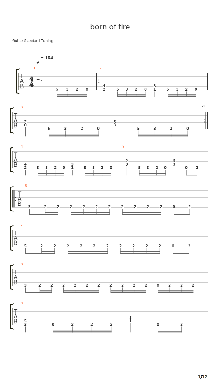 Born Of Fire吉他谱
