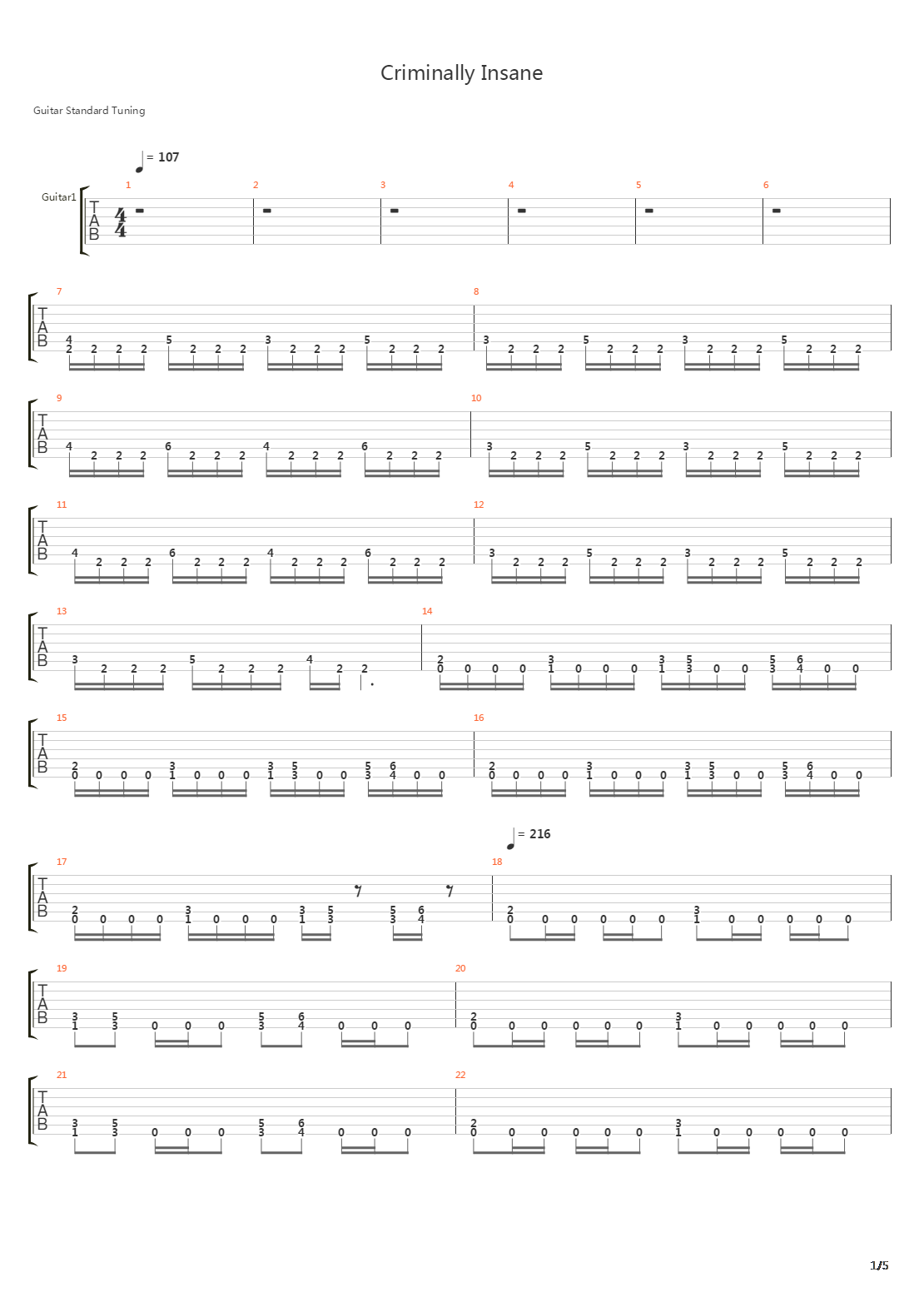 Criminally Insane吉他谱
