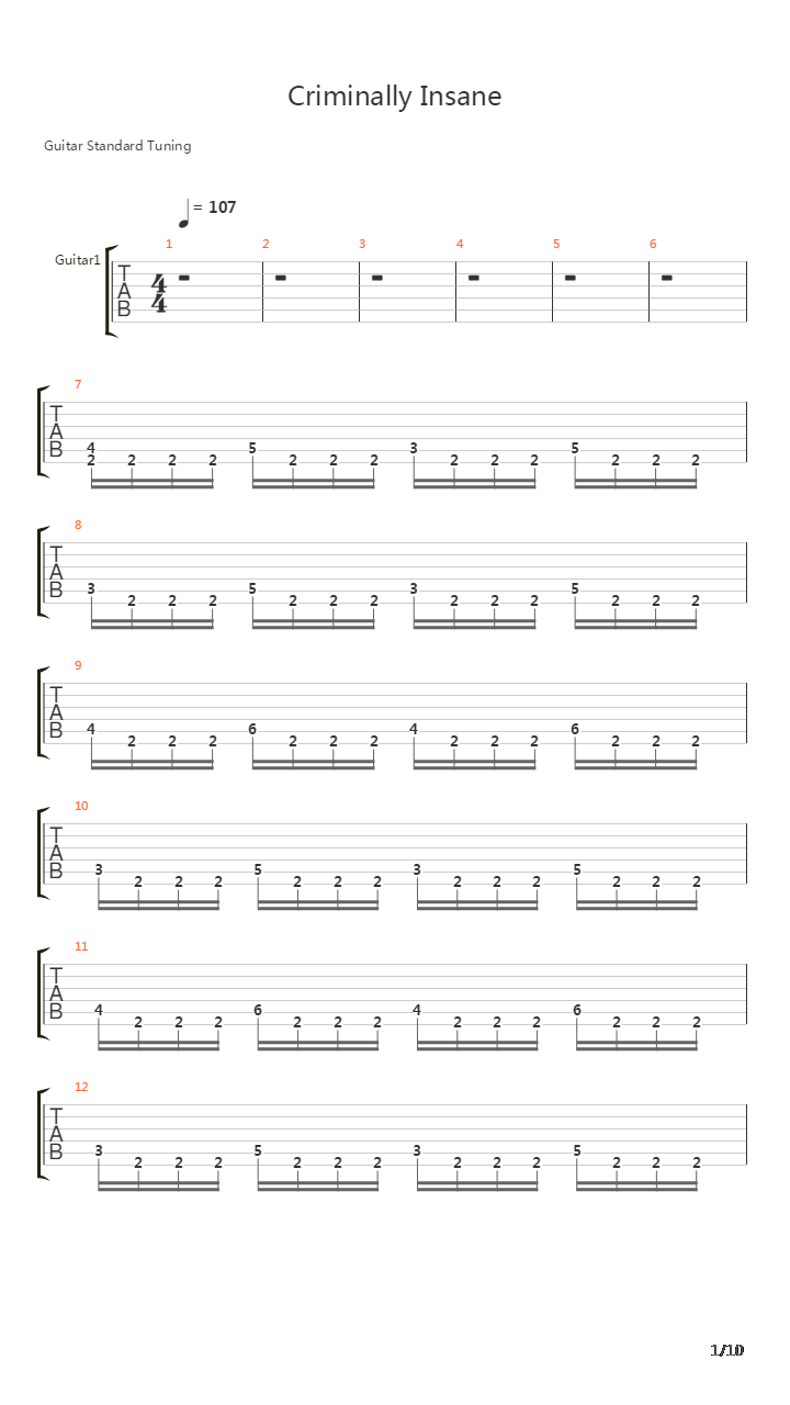 Criminally Insane吉他谱