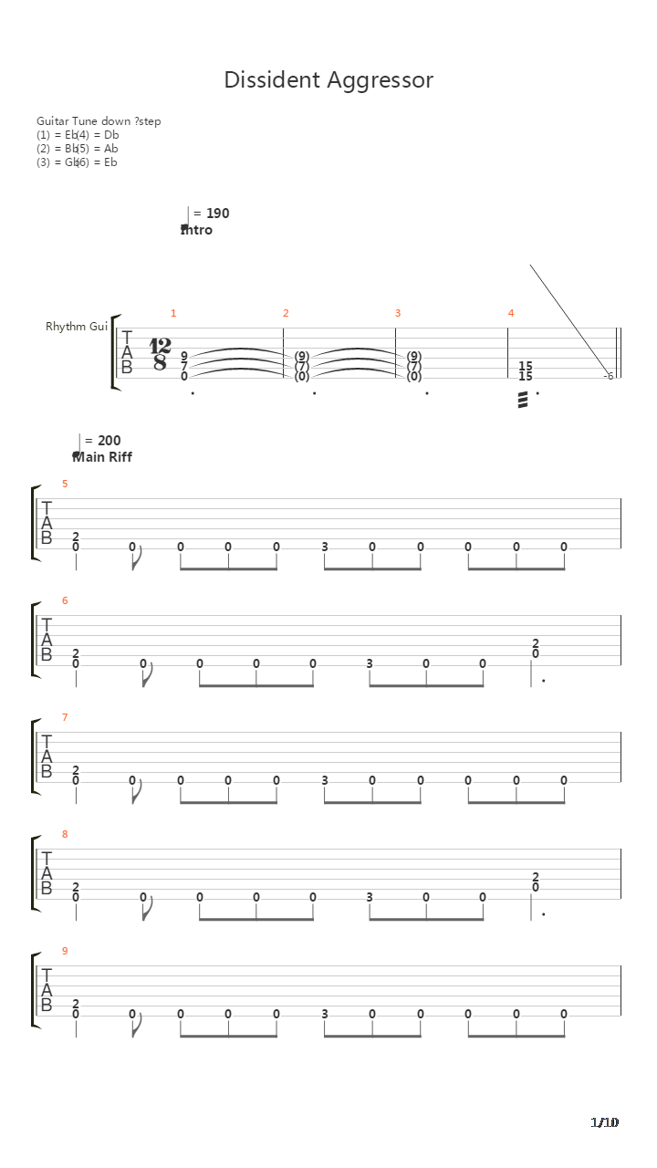 Dissident Aggressor吉他谱