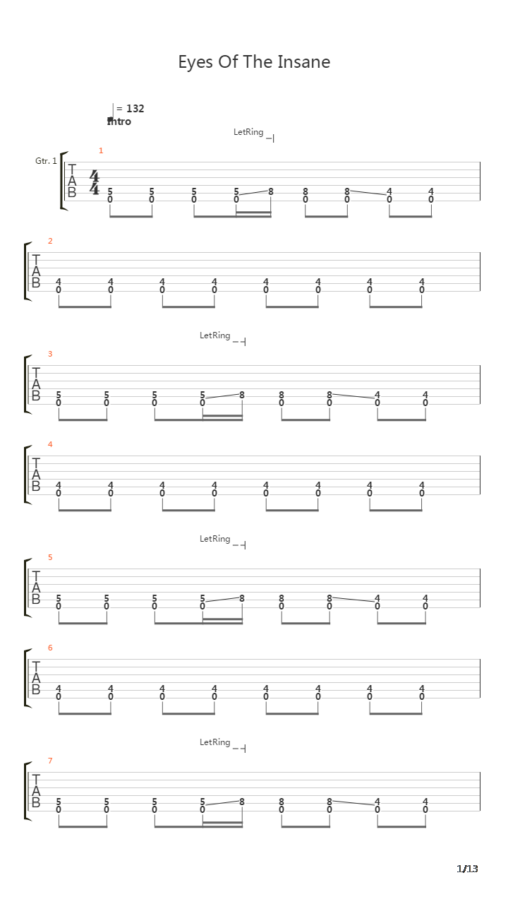 Eyes Of The Insane吉他谱