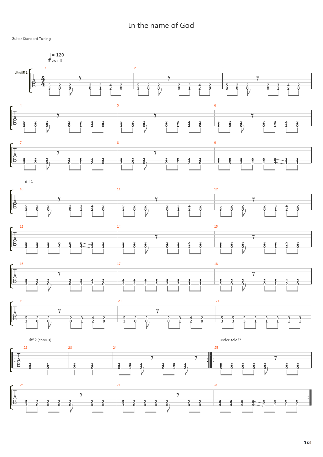 In The Name Of God吉他谱