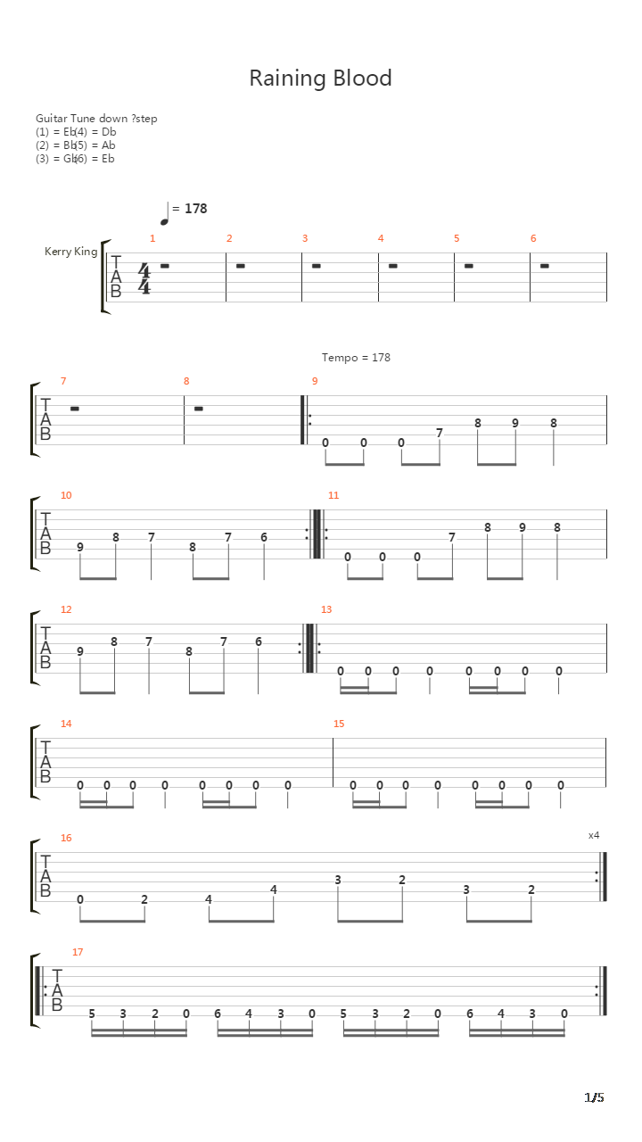 Raining Blood吉他谱
