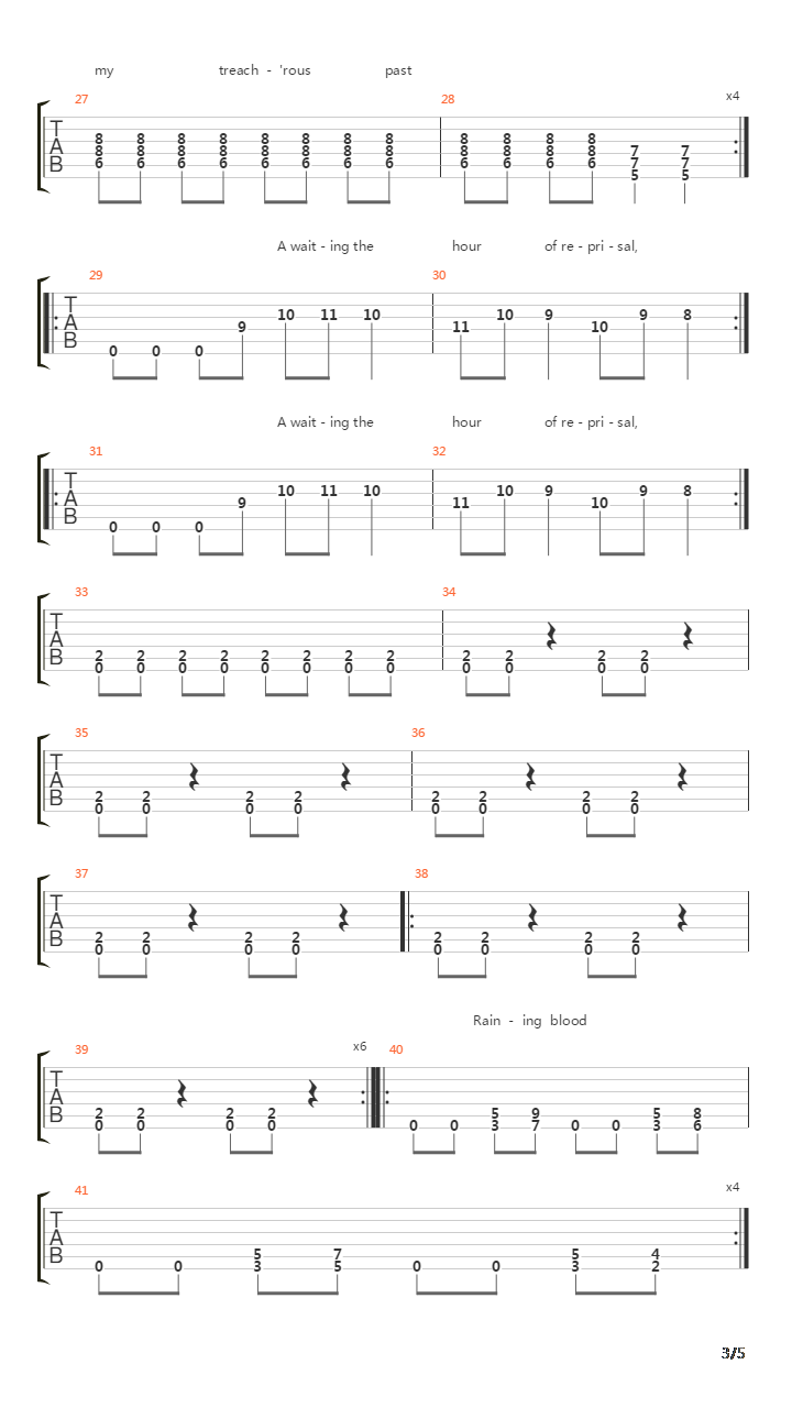 Raining Blood吉他谱