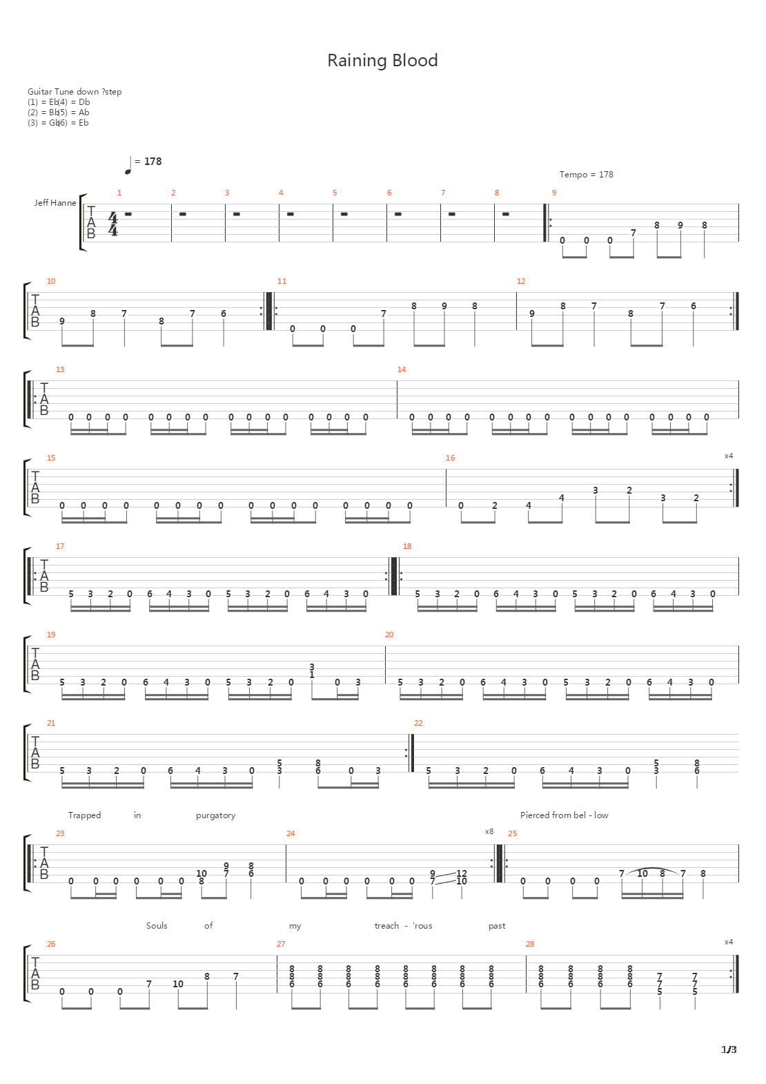 Raining Blood吉他谱