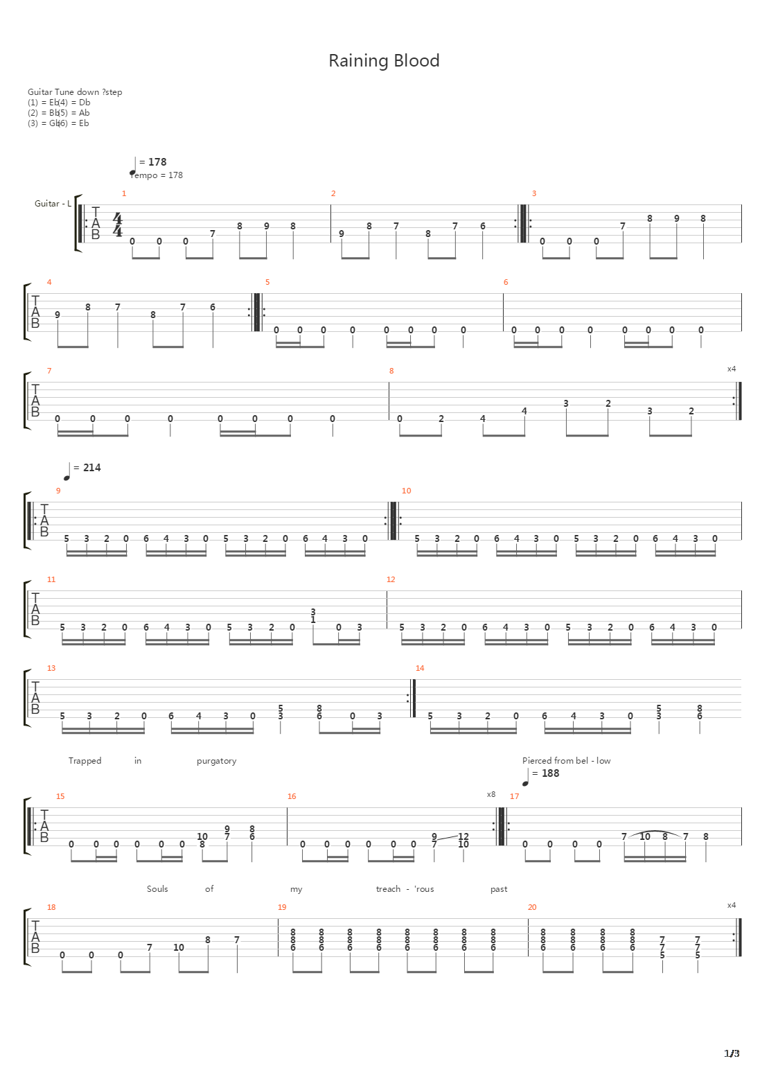 Raining Blood吉他谱