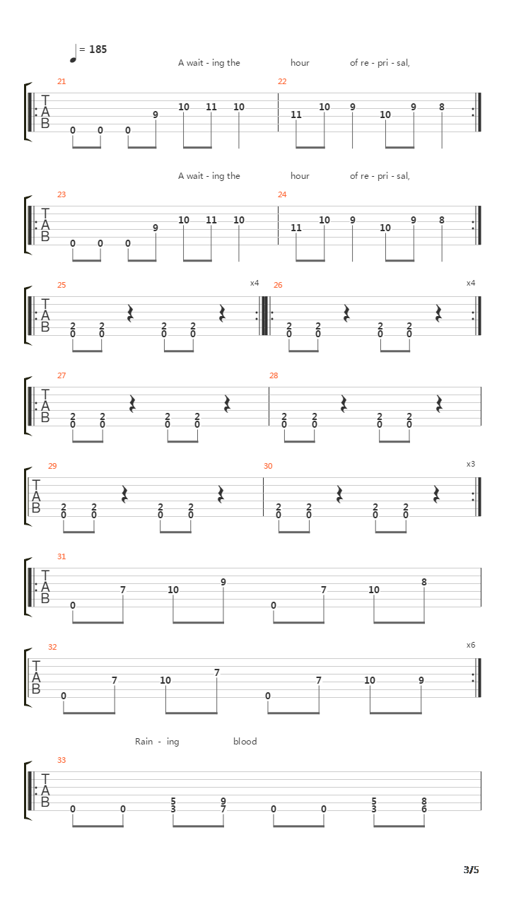 Raining Blood吉他谱