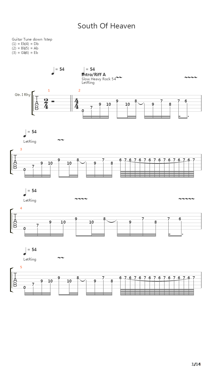 South Of Heaven吉他谱