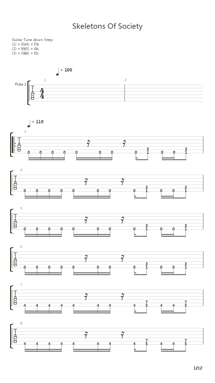 Slayer Skeletons Of Society吉他谱