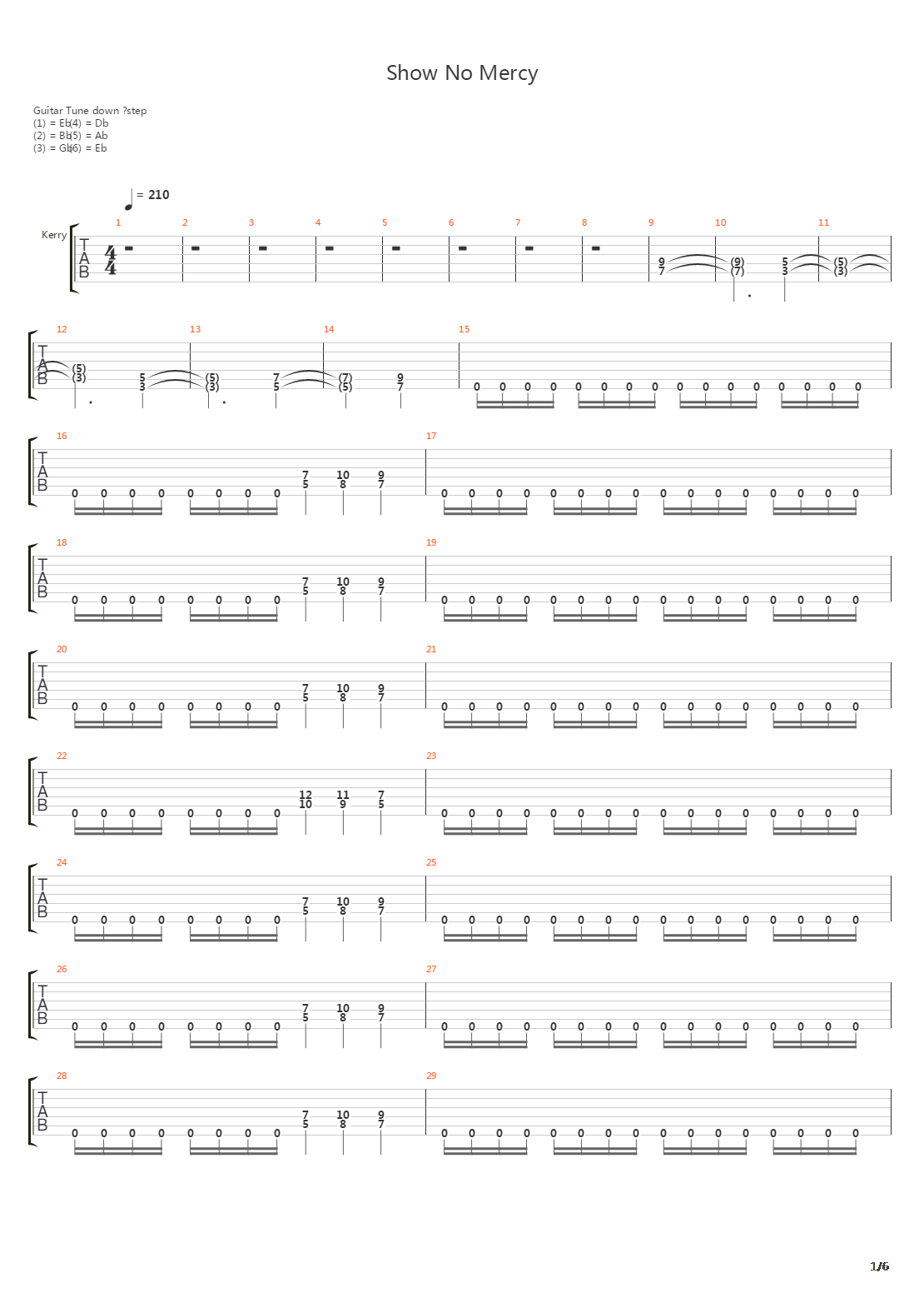 Show No Mercy吉他谱