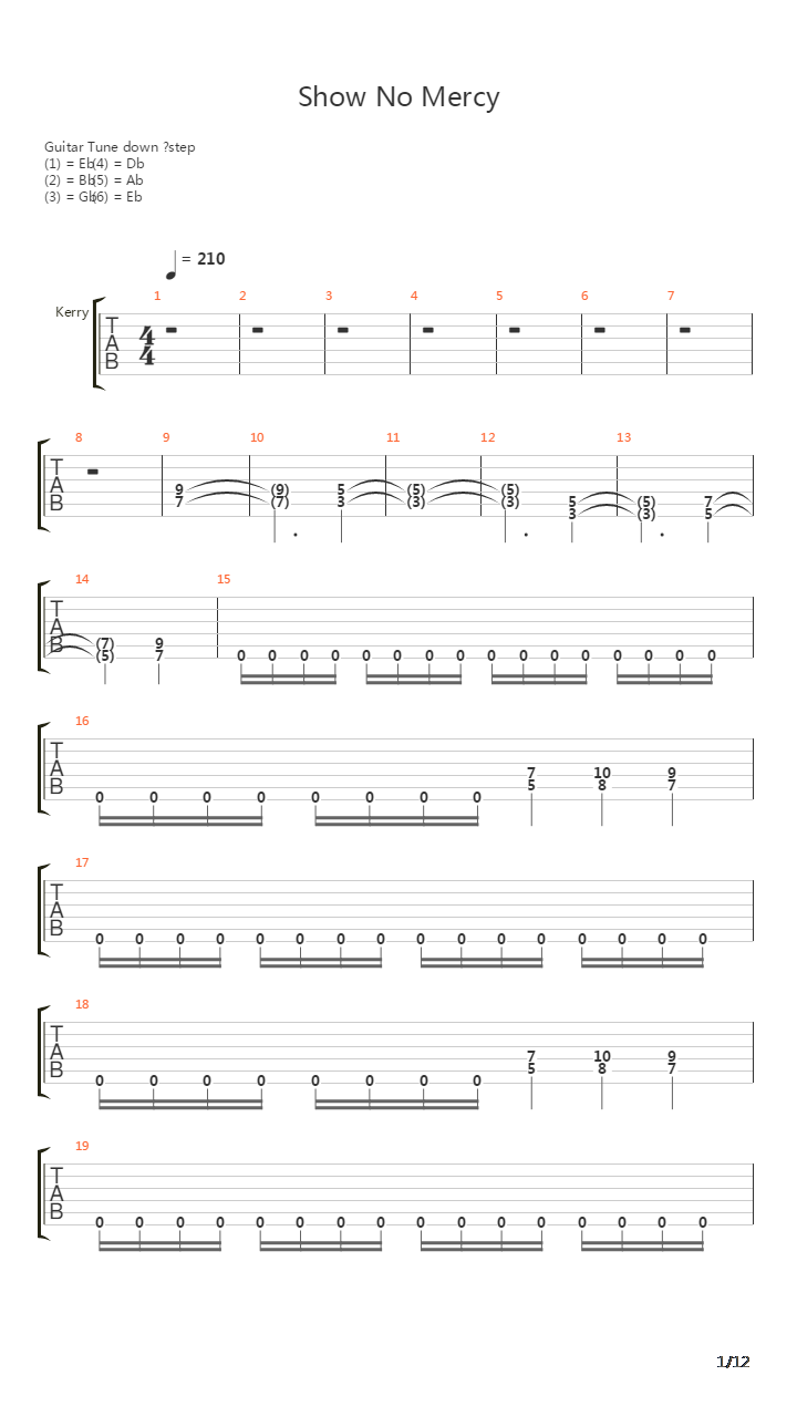 Show No Mercy吉他谱