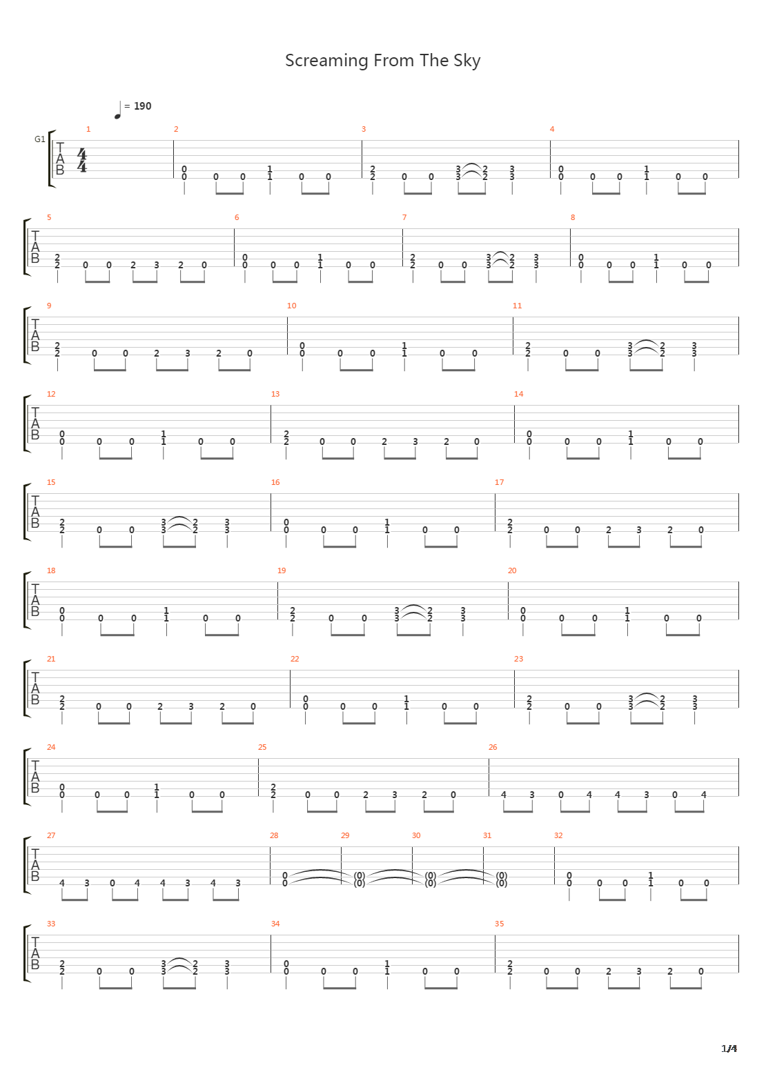 Screaming From The Sky吉他谱