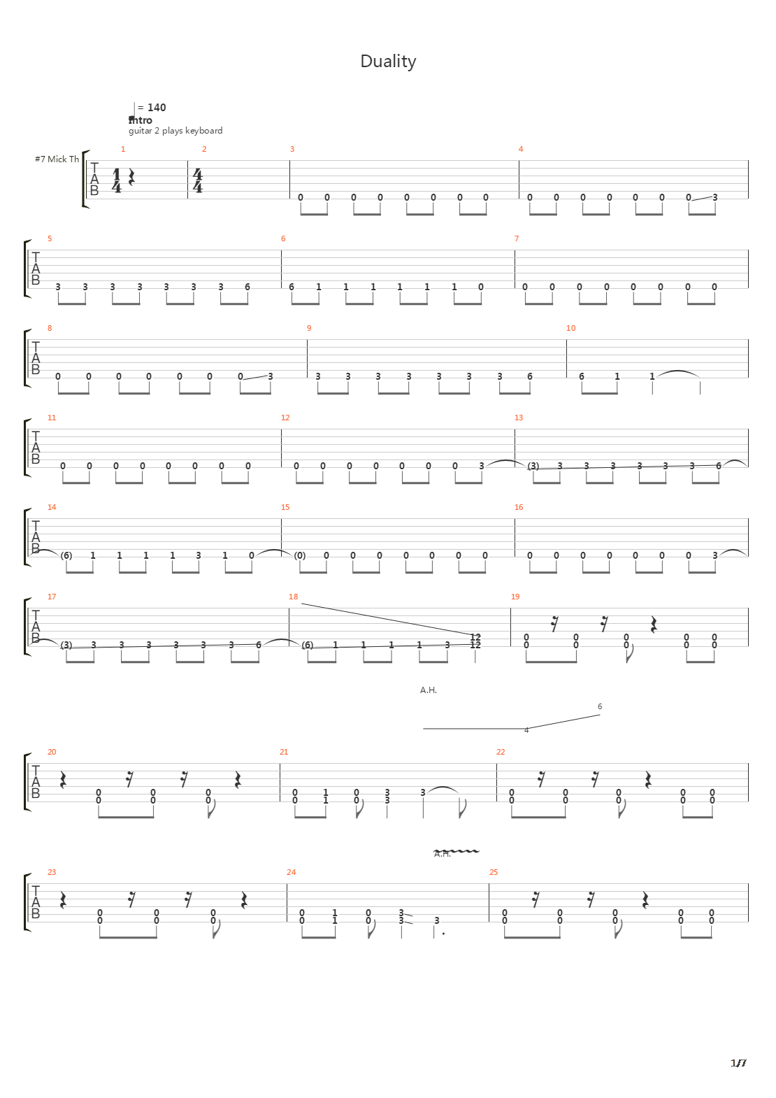 Duality吉他谱