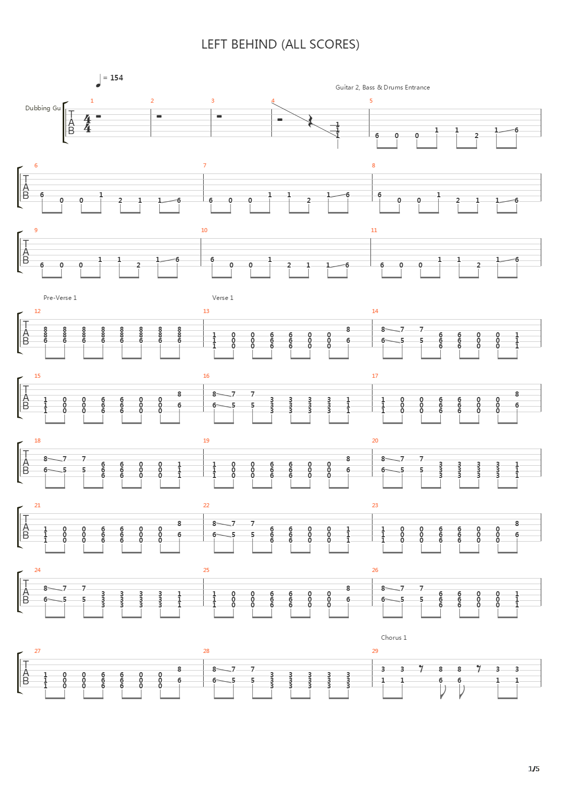 Left Behind All Scores吉他谱