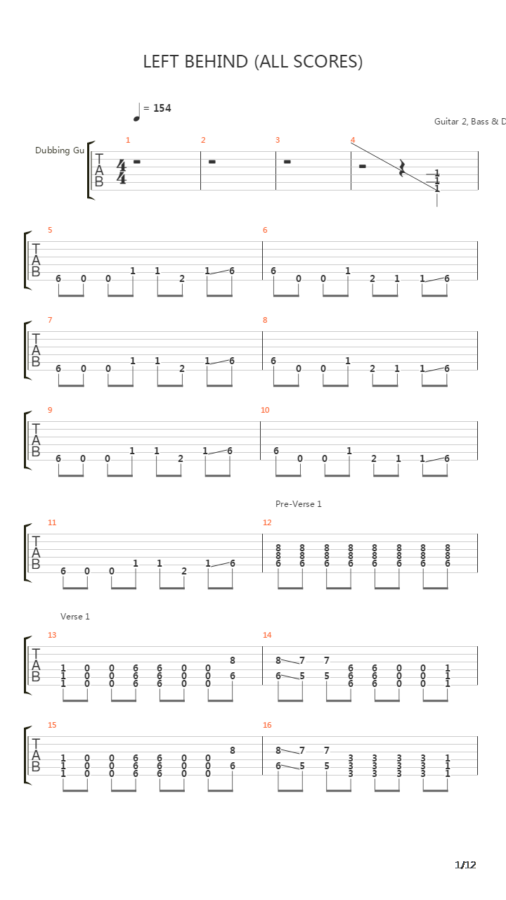 Left Behind All Scores吉他谱