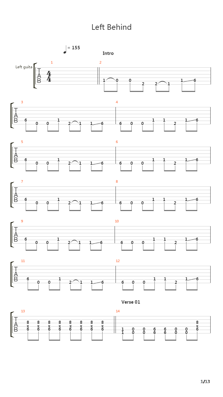Left Behind吉他谱