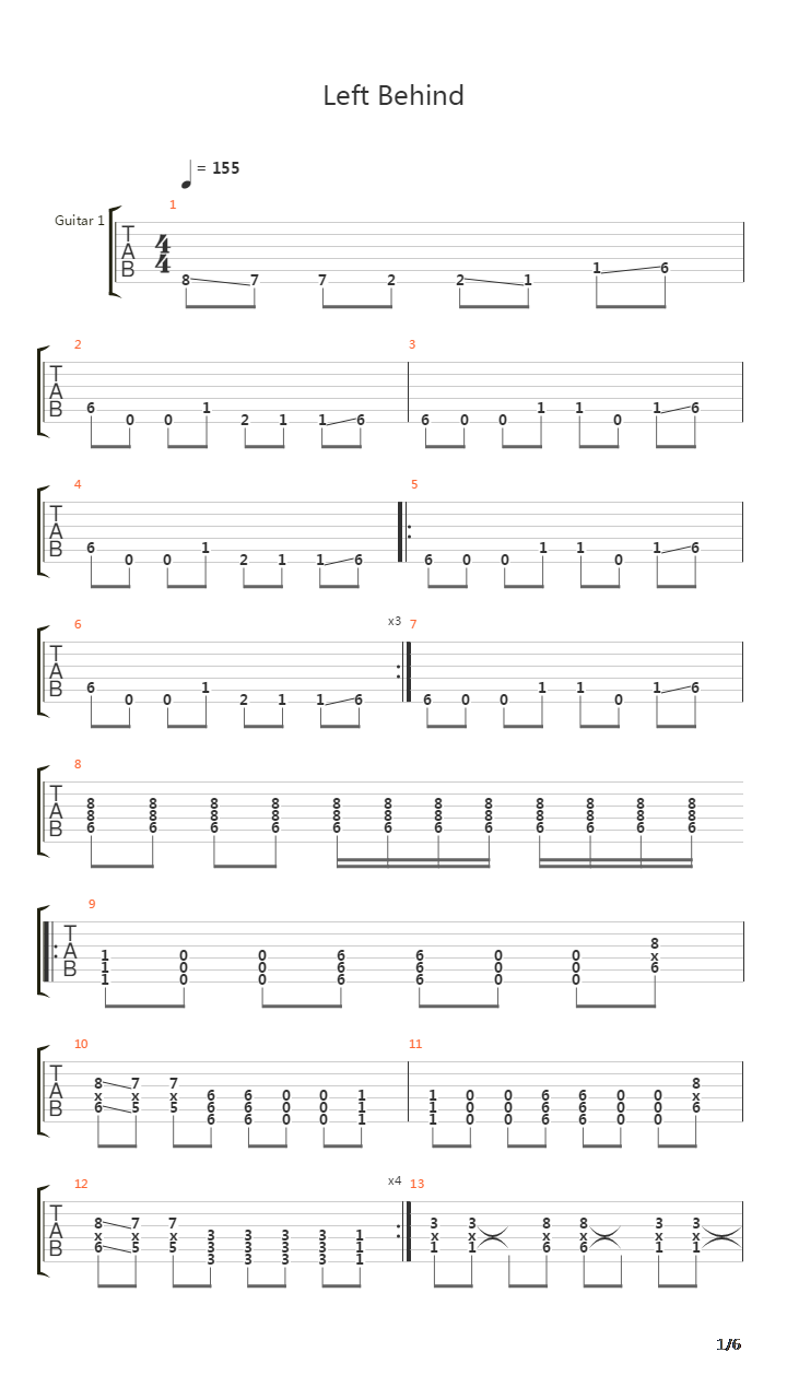 Left Behind吉他谱