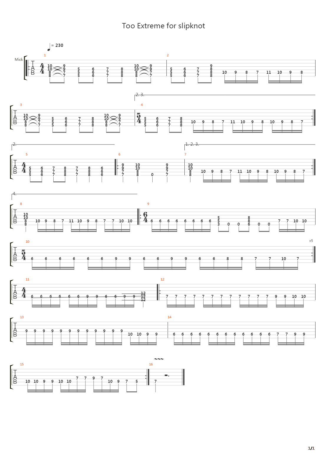 Too Extreme For Slipknot吉他谱