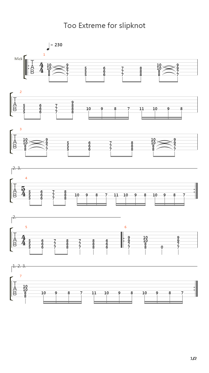 Too Extreme For Slipknot吉他谱
