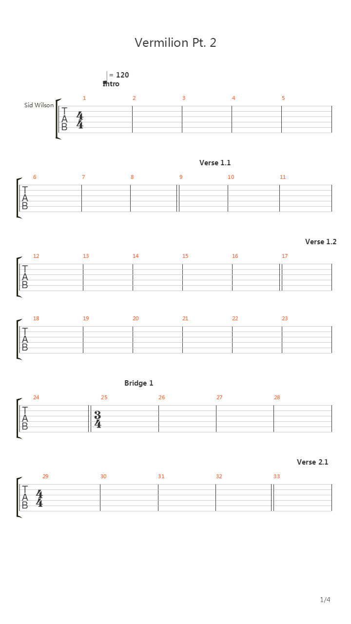 Vermilion Pt 2吉他谱