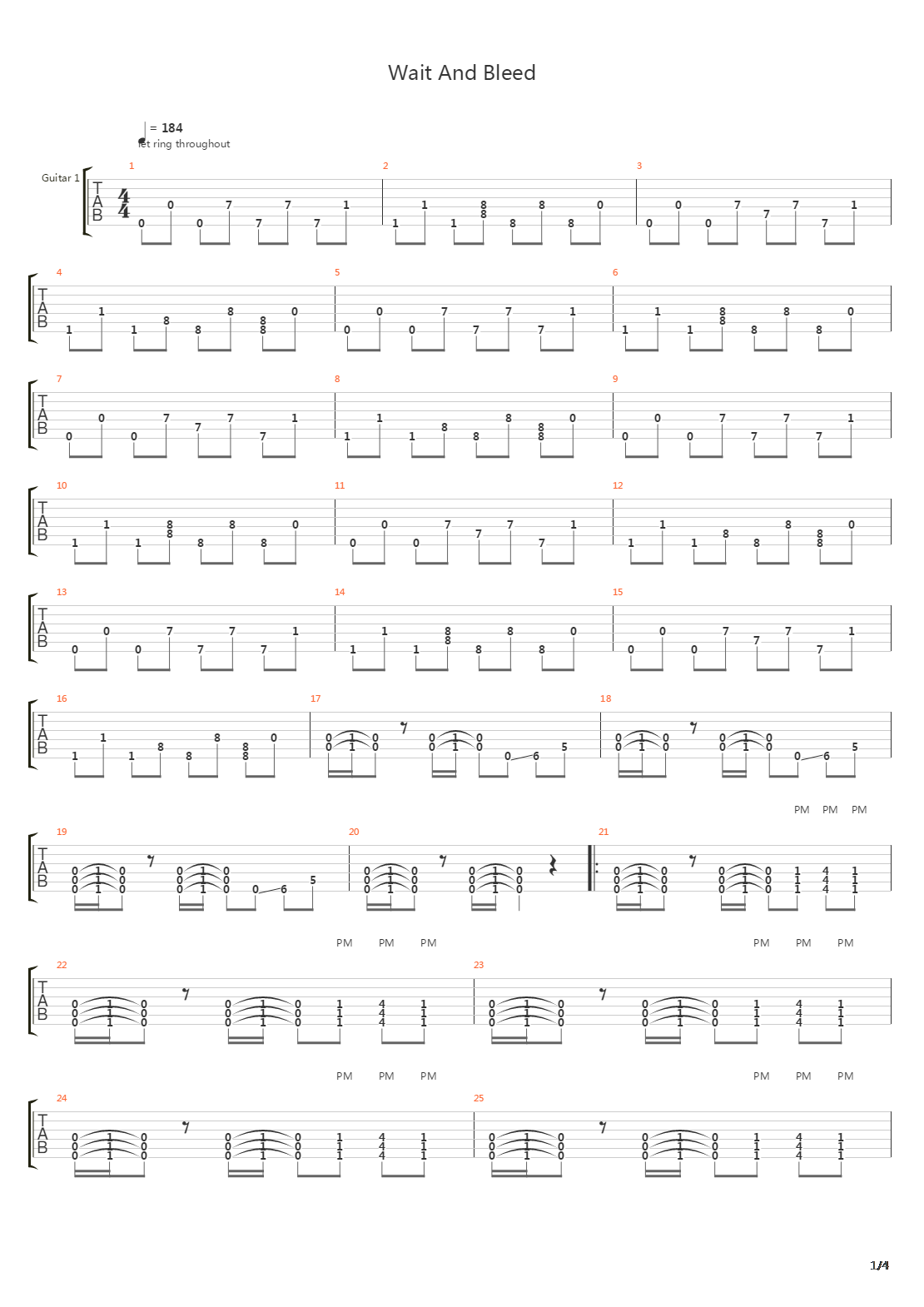 Wait And Bleed吉他谱