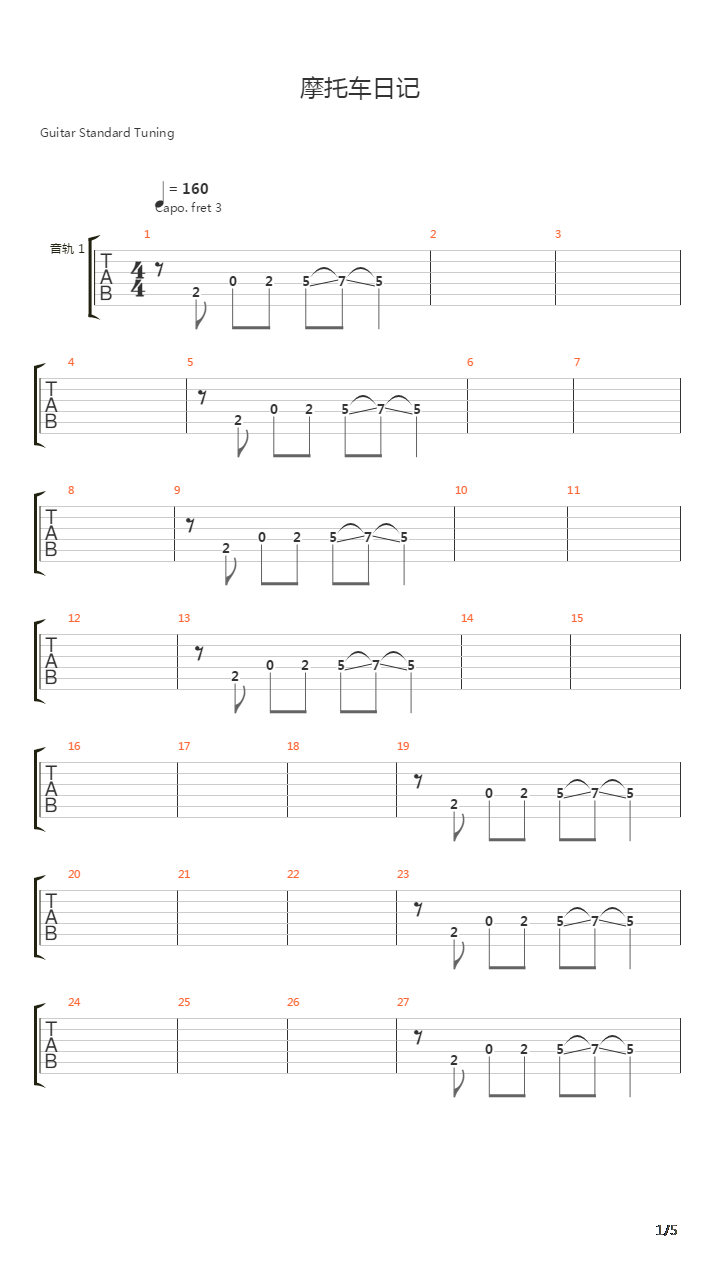 摩托车日记吉他谱