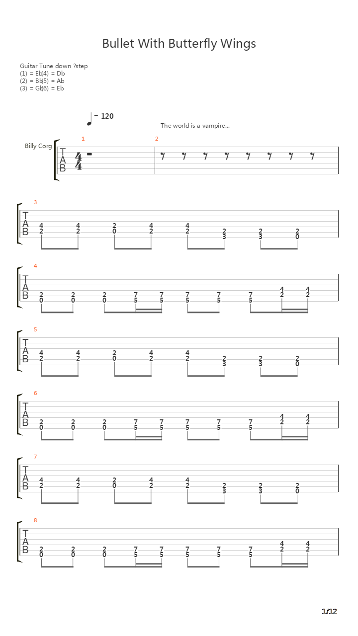 Bullet With Butterfly Wings吉他谱