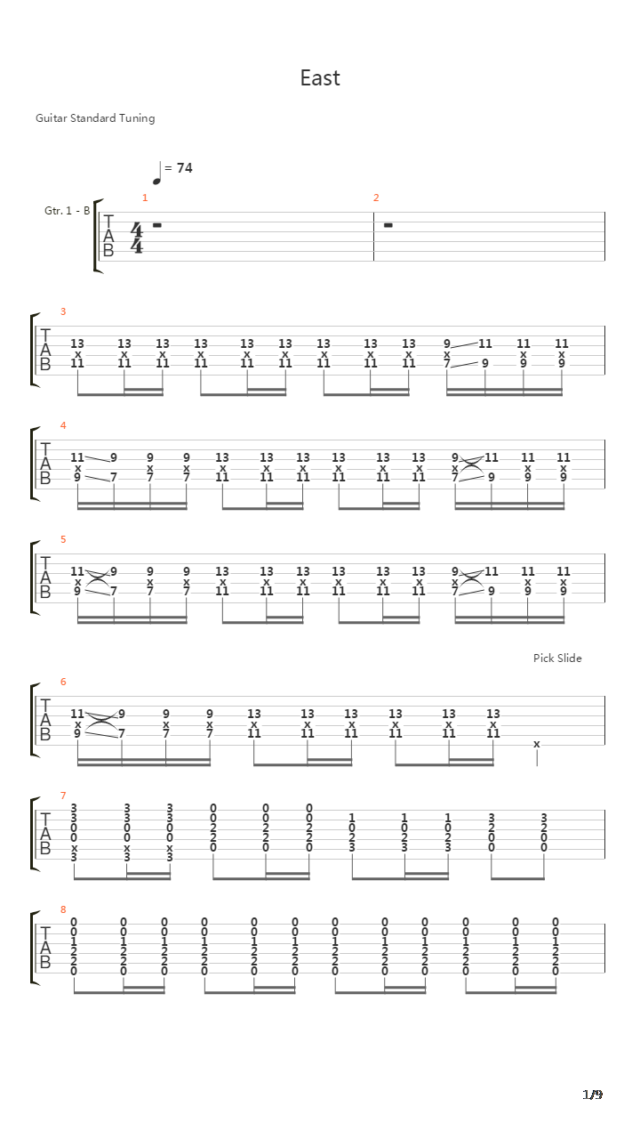 East吉他谱