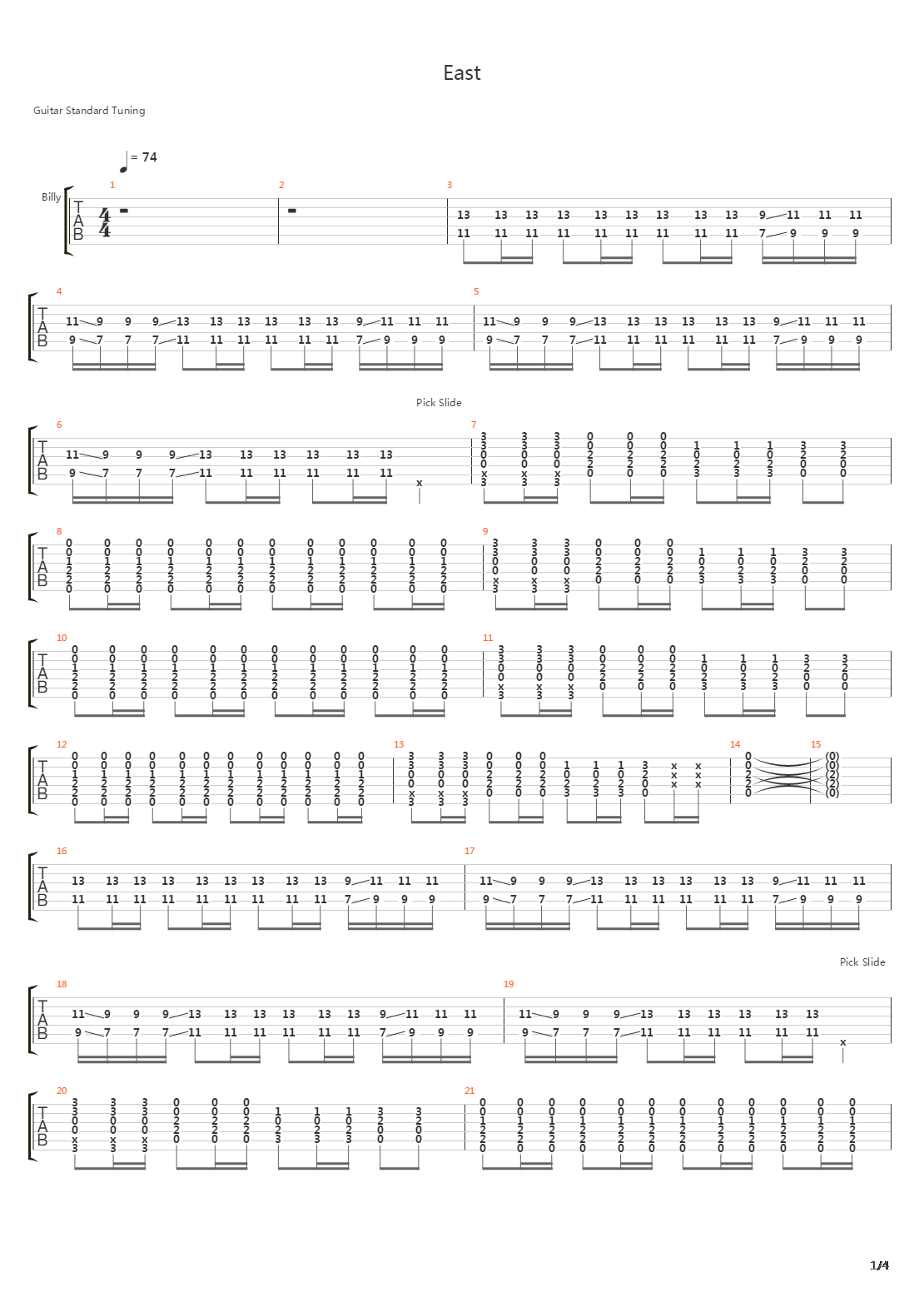 East吉他谱