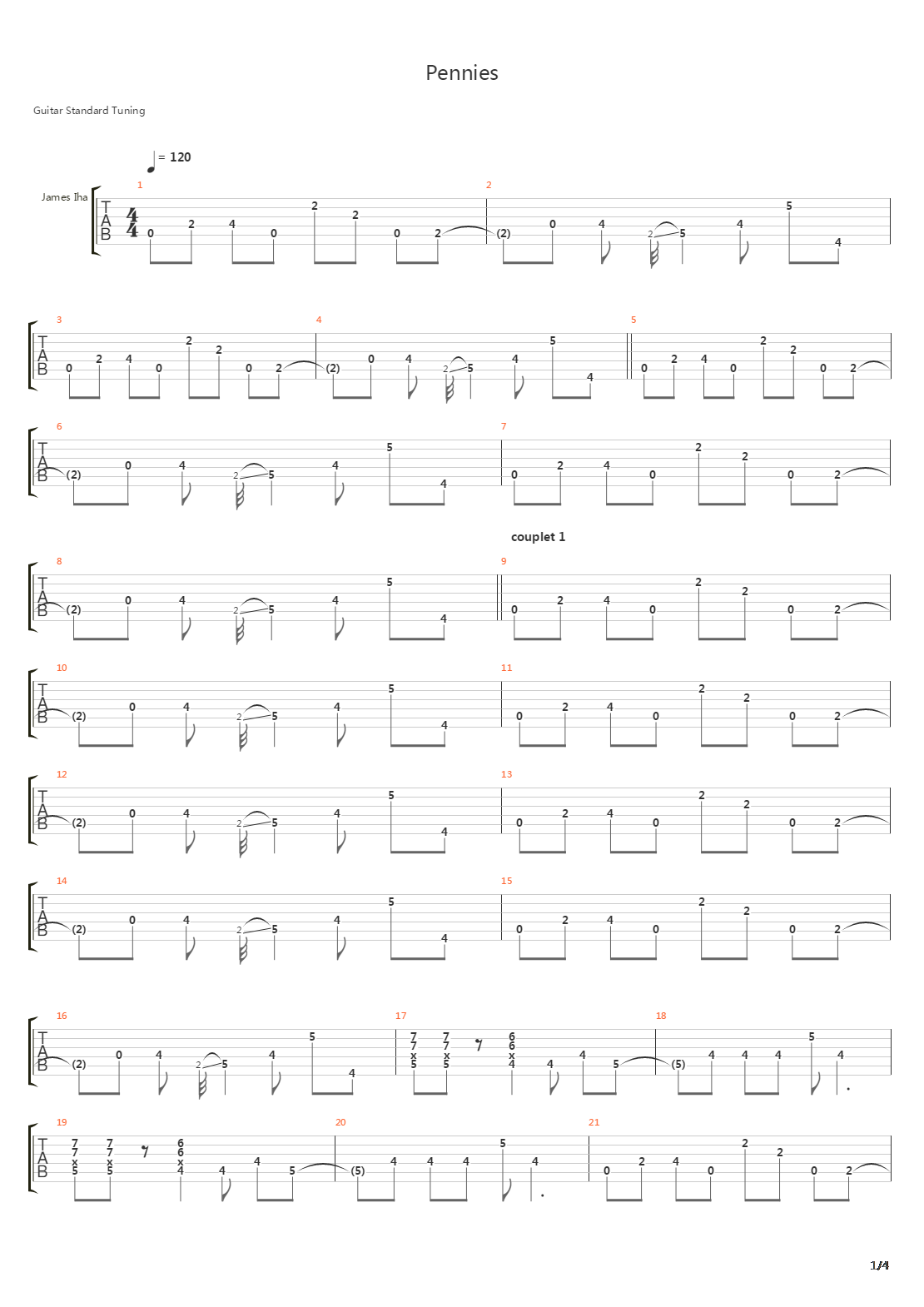 Pennies吉他谱