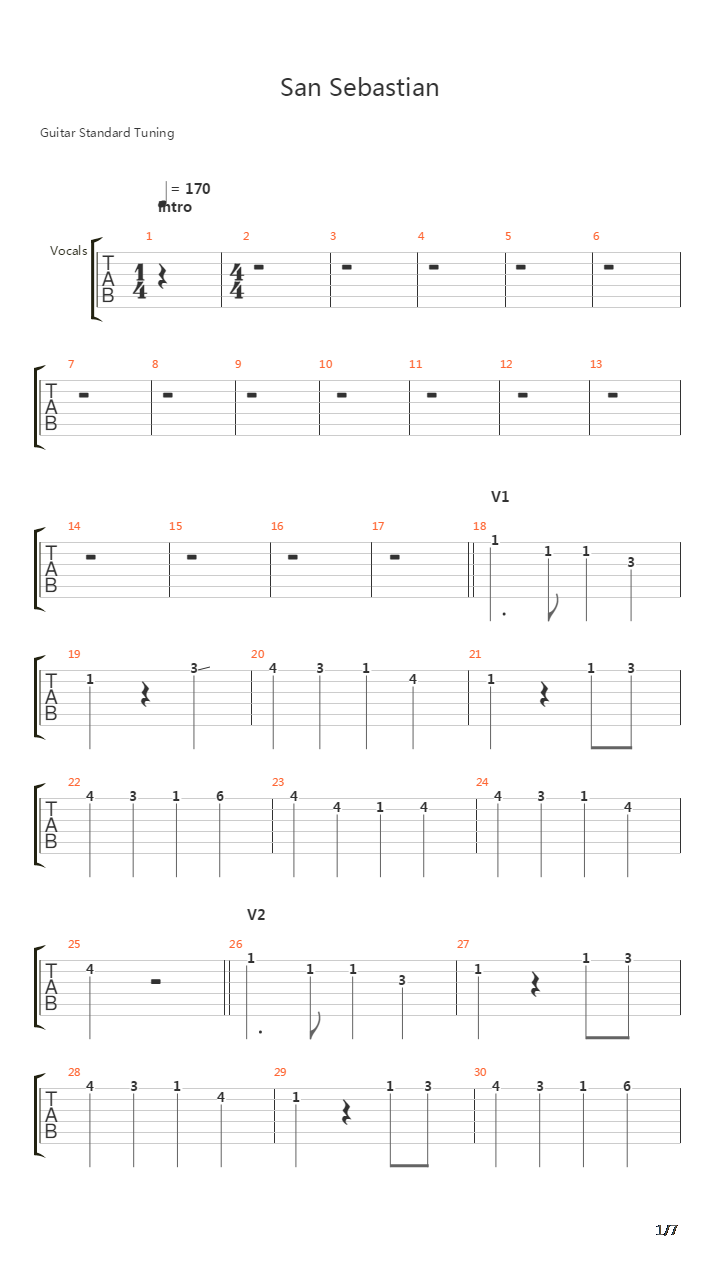 San Sebastian吉他谱