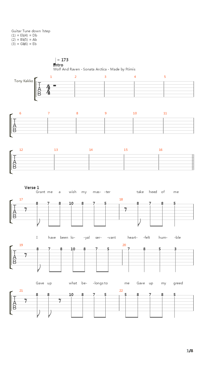 Wolf And Raven吉他谱