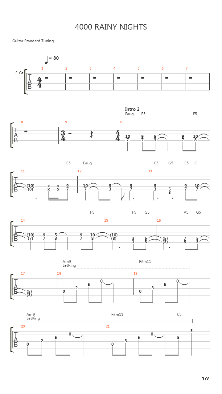 4000 Rainy Nights吉他谱