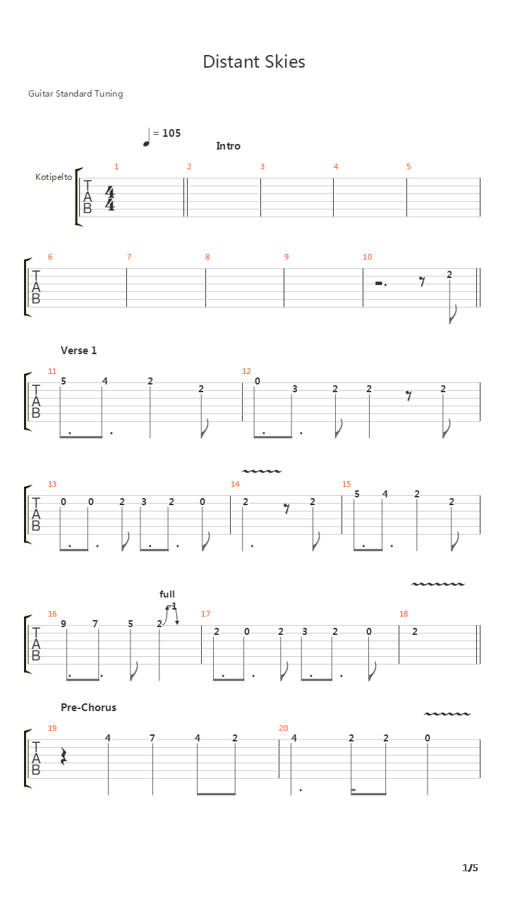 Distant Skies吉他谱