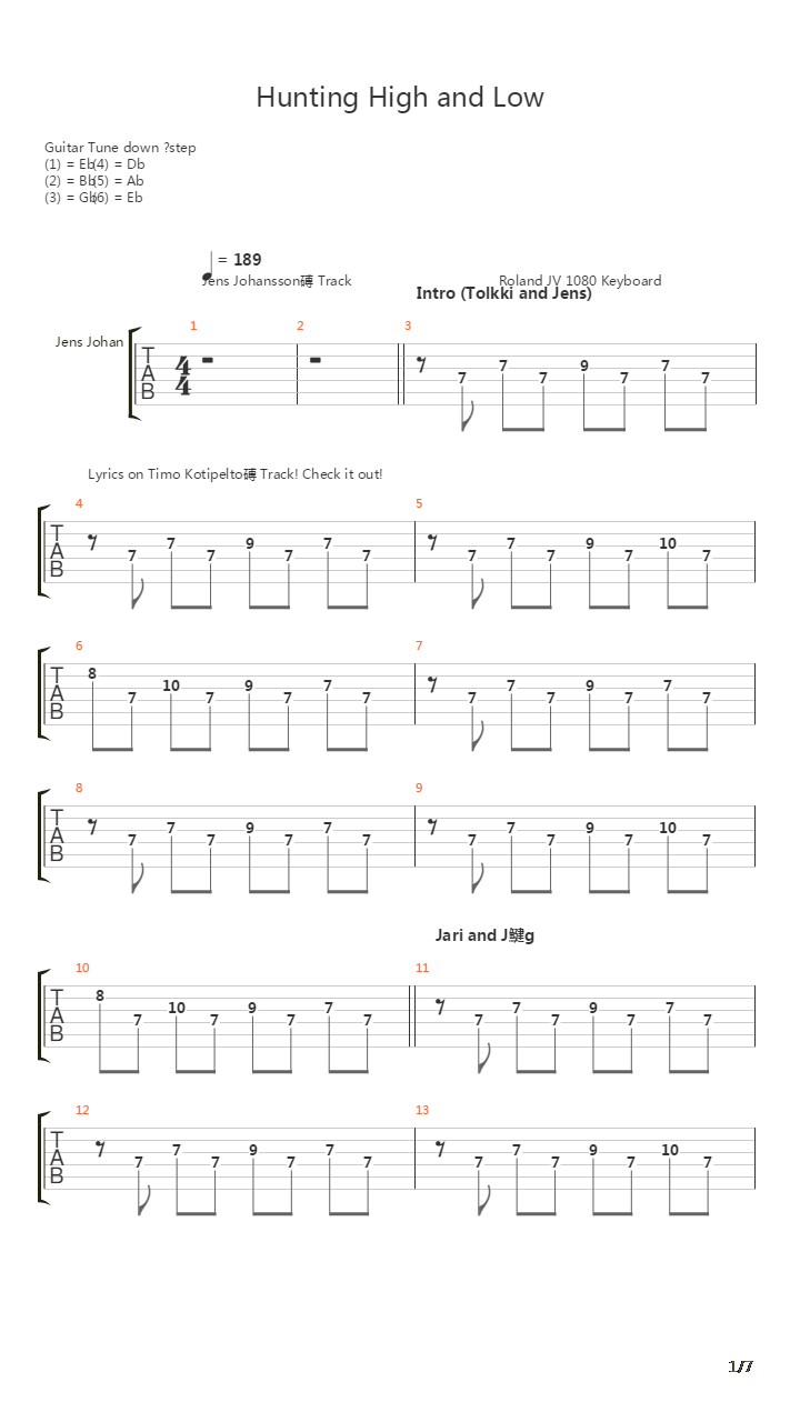 Hunting High And Low吉他谱
