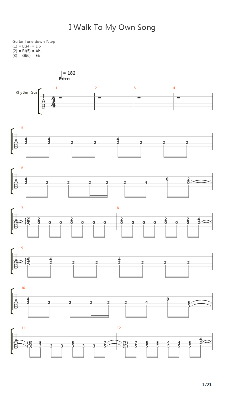 I Walk To My Own Song吉他谱
