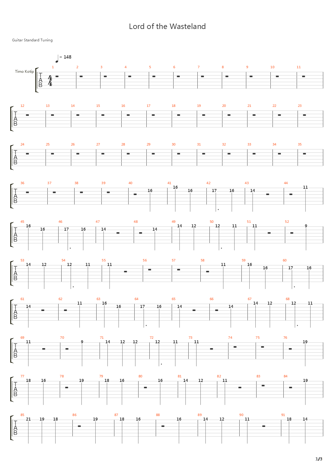 Lord Of The Wastland吉他谱