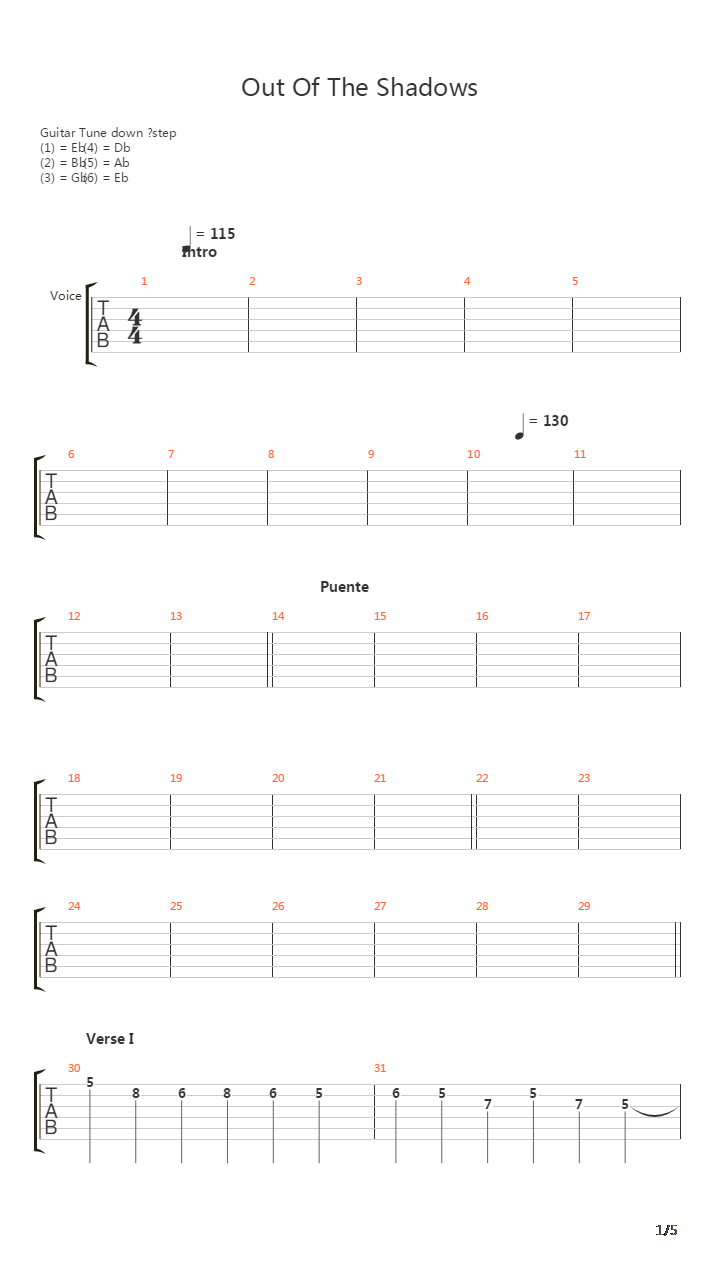 Out Of The Shadows吉他谱