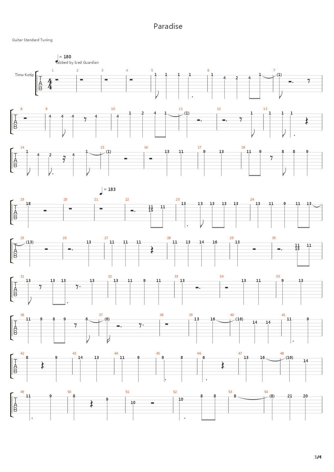 Paradise吉他谱