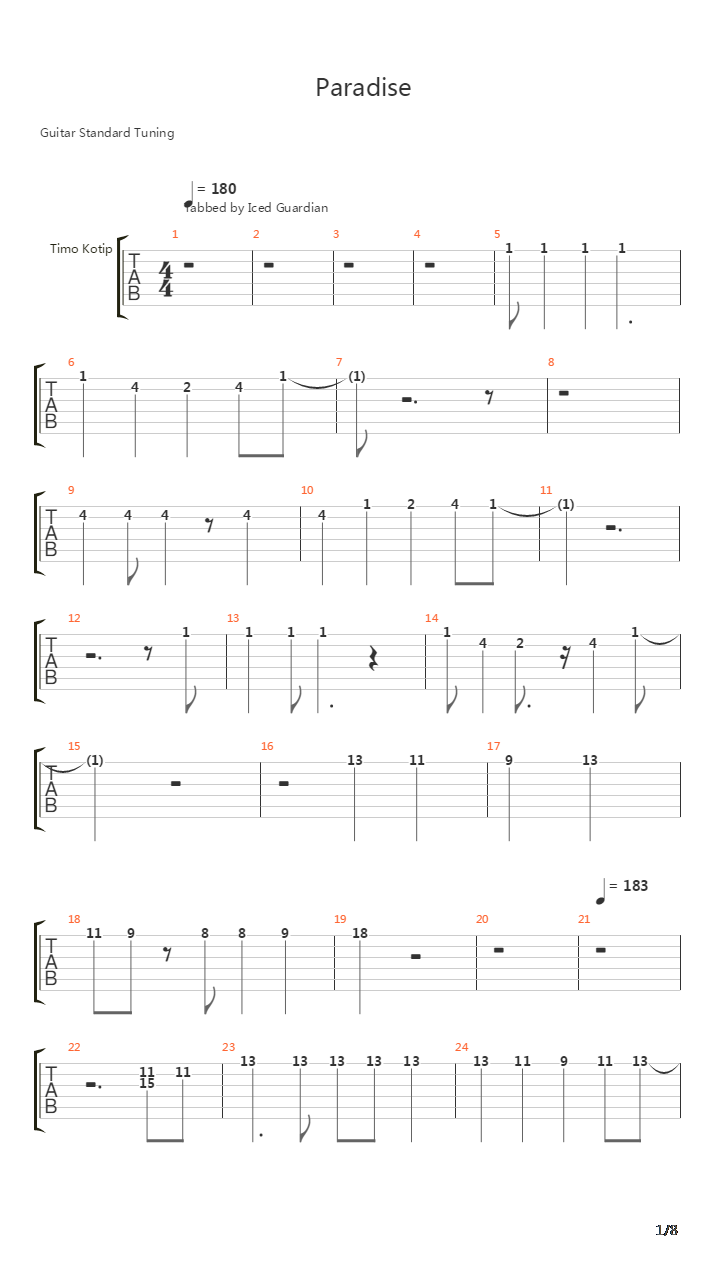 Paradise吉他谱