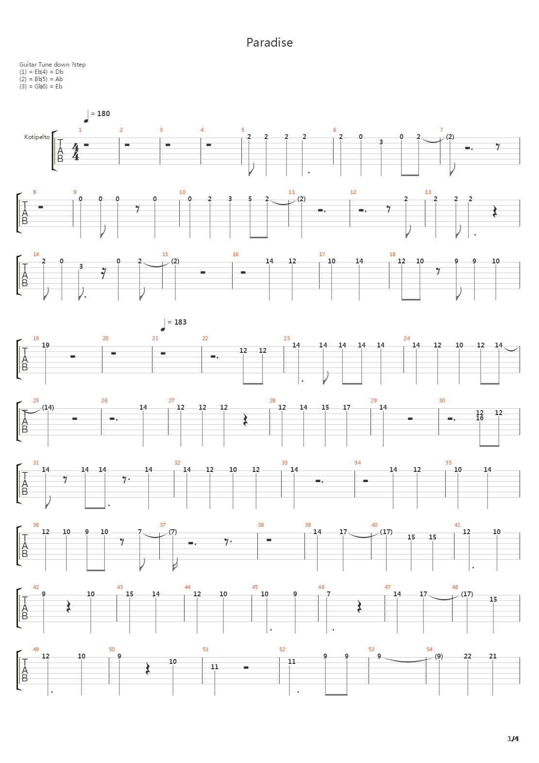 Paradise吉他谱