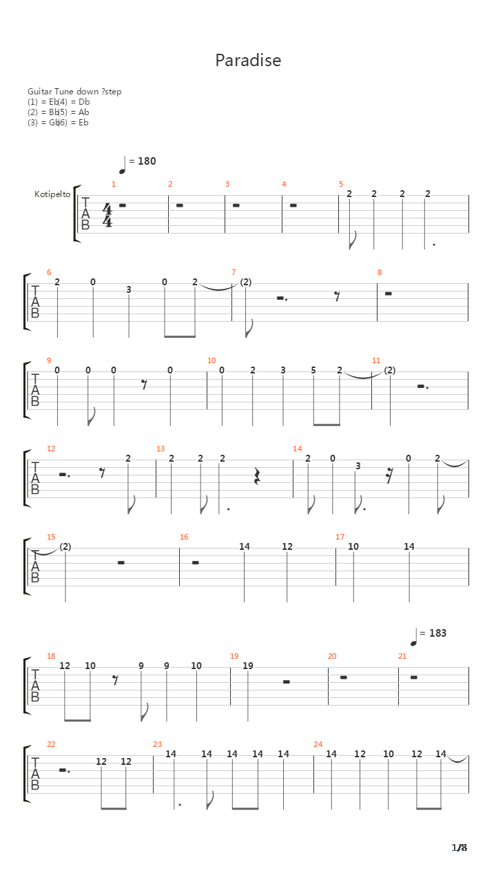Paradise吉他谱