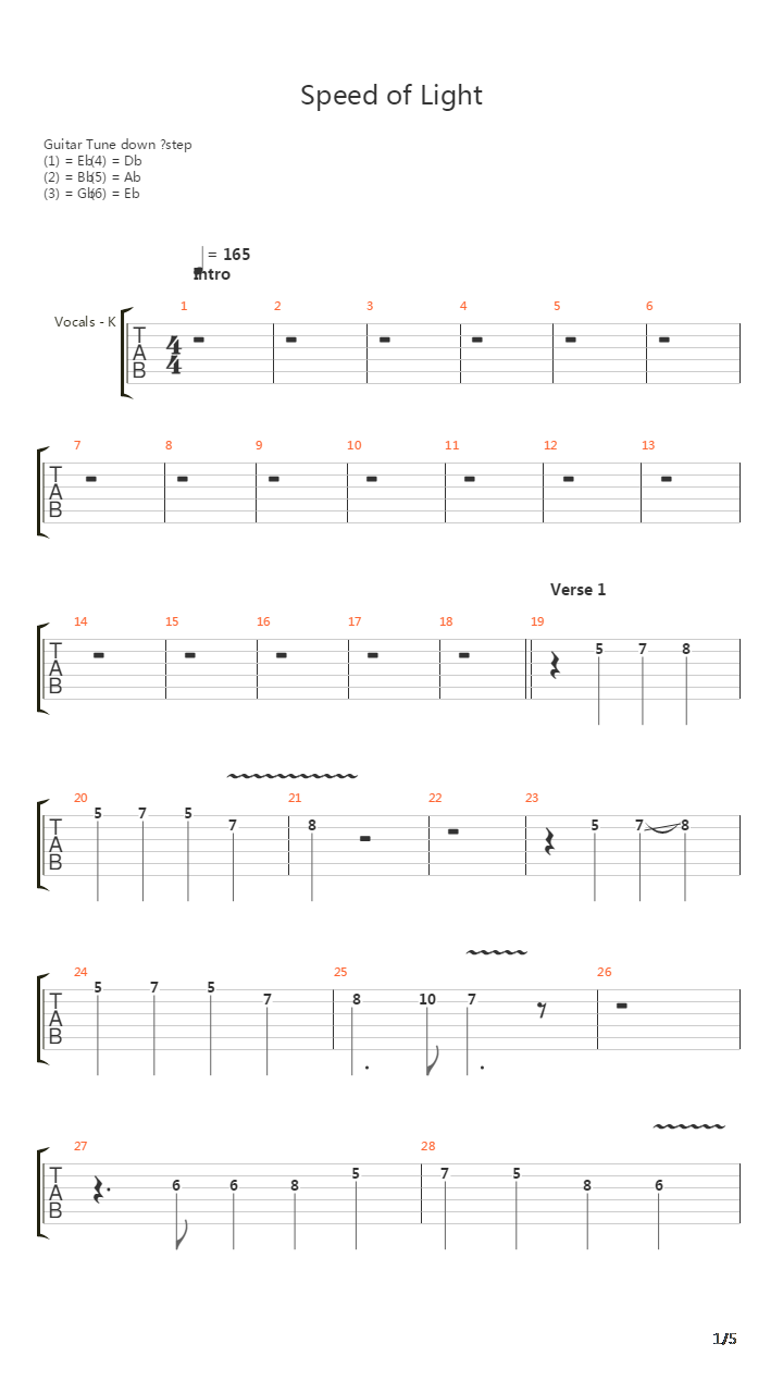 Speed Of Light吉他谱